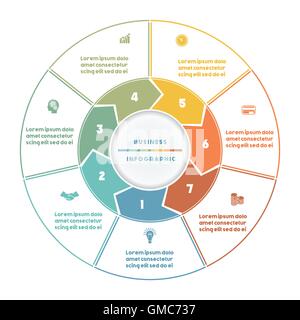Infographic numbered seven position Area chart ring chart pie chart Stock Vector