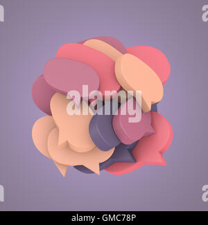 3d illustration with many colored speech bubbles arranged in a round shape Stock Photo