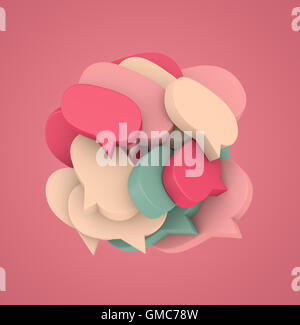 3d illustration with many colored speech bubbles arranged in a round shape Stock Photo