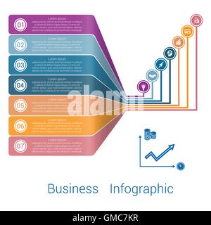 Template Infographic Lines Strips Perspective seven position. Stock Vector