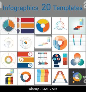 Infographics 20 Templates, text area on three position. Can be used for workflow process, business banner, diagram Stock Vector