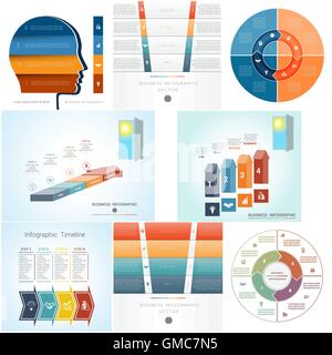 Infographics set 8 templates, diagram with four steps, options, parts, processes. Stock Vector