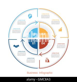Template infographic four position, steps, parts, with text area, vector illustration colourful in the form of circle parts. Stock Vector