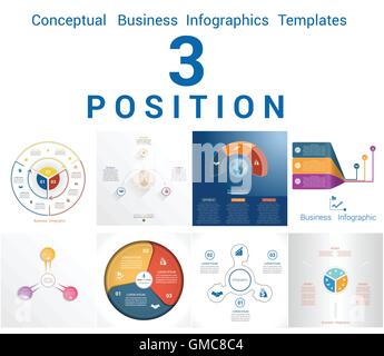 Set Vector Templates Infographics Business Conceptual Cyclic Processes for Three Positions Text Area Stock Vector