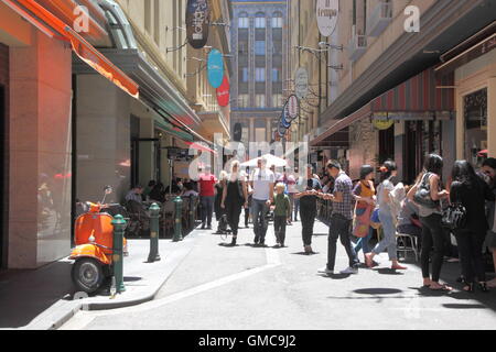 People enjoy dining in Degraves street in Melbourne Australia. Stock Photo