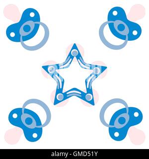Cute picture of a baby pacifiers and teething ring on a white background Stock Vector