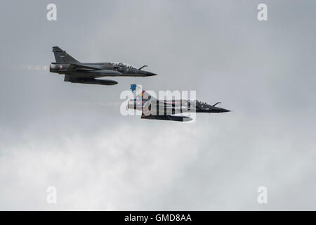 Two French Air Force Dassault Mirage 2000N from the Ramex Display Team display at the at the 2016 Royal International Air Tattoo Stock Photo