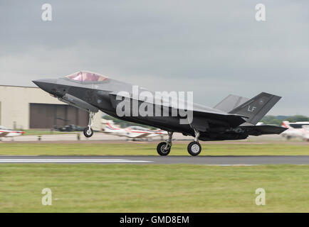 Lockheed Martin F-35A Lightning II stealth fighter touches down at Fairford during the 2016 Royal International Air Tattoo Stock Photo