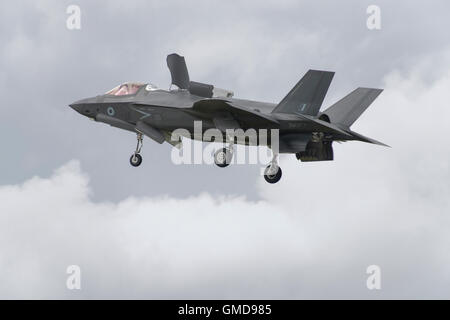 The United Kingdom's first 5th generation fighter jet, the Lockheed F-35B Lightning II demonstrates it's hovering ability Stock Photo