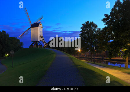 The Bonne Chiere Windmill in Bruges, Belgium Stock Photo