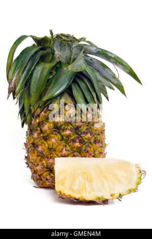 Fresh pineapple (Also called as Ananas Comosus, Bromeliaceae pineapple, pine conifer, tupi nanas) isolated on white background Stock Photo