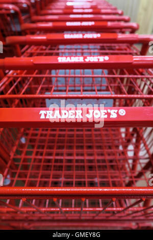 Row of shopping Carts, Trader Joe's Specialty Grocery Store, NYC Stock Photo