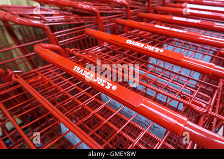 Row of shopping Carts, Trader Joe's Specialty Grocery Store, NYC Stock Photo