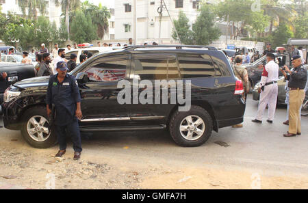 Pakistan. 26th August, 2016. Views of venue after attack on PTI leaders Faisal Vawda and Imran Ismail, nearby Punjab Chowrangi in Karachi on Friday, August 26, 2016. Both the leaders were attacked near Punjab Chowrangi but remained unharmed as their vehicle was bullet- proof. Both were on the way after returning from the National Accountability Bureau (NAB) office. Credit:  Asianet-Pakistan/Alamy Live News Stock Photo