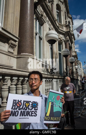 London, UK. 26th Aug, 2016. A small group of anti-nuclear activists protest against nuclear power outside the Japanese embassy. Credit:  Mark Kerrison/Alamy Live News Stock Photo