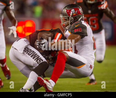 Cleveland Browns wide receiver Andrew Hawkins (16) is tackled by the ...