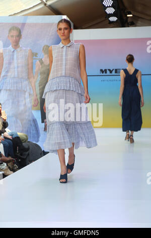 Sydney, Australia. 27th Aug, 2016. Models showcase designs at the Myer Spring Fashion Show. Runway Weekend at Pitt Street Mall is a fashion, beauty and style event supported by some of Australia's magazine brands. Credit:  Richard Milnes/Alamy Live News Stock Photo