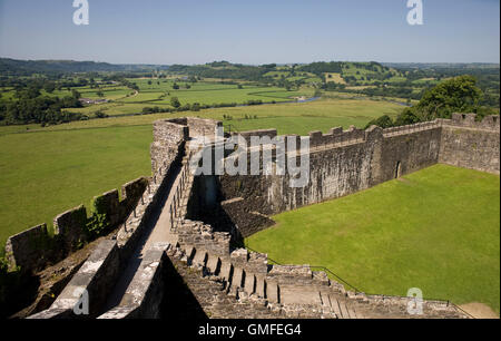 Western wall of Dinefwr castle with Dowy valley beyond Stock Photo
