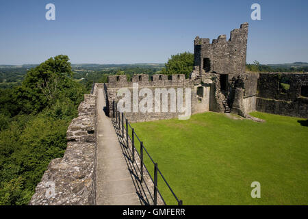 Dinefwr Castle with walkway on top of wall Stock Photo
