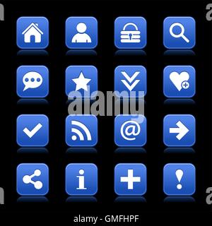 16 blue satin icon with white basic sign on rounded square web button with color reflection on background. Stock Vector