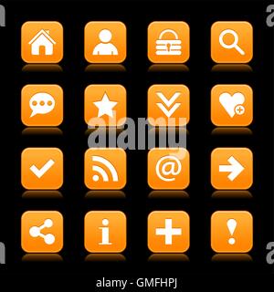 16 orange satin icon with white basic sign on rounded square web button with color reflection on background. Stock Vector
