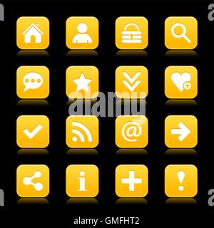 16 yellow satin icon with white basic sign on rounded square web button with color reflection on background. Stock Vector