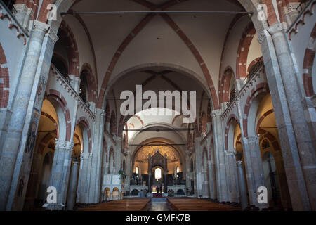 Main nave of the Basilica di Sant'Ambrogio in Milan, Lombardy, Italy. Stock Photo