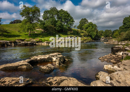 The River Wharfe at Grassington just downstream of Ghaistrill's Strid - Yorkshire Dales, UK Stock Photo