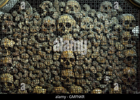 Human skulls and bones in the ossuary in the Church of San Bernardino alle Ossa in Milan, Lombardy, Italy. Stock Photo