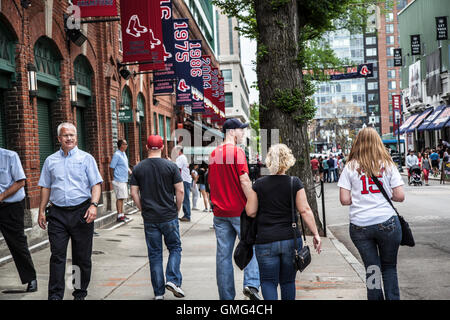 Fans gather on Yawkey Way at Fenway Park, Boston Red Sox Stock