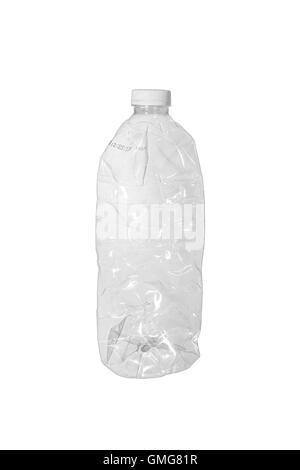 Crumpled plastic bottle isolated on white background Stock Photo