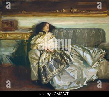 Nonchaloir (Repose), by John Singer Sargent, 1911, American painting, oil on canvas. Sargent painted his niece, Rose-Marie Ormond Michel, in a casual pose. His masterly brushstrokes delineate his niece’s fingers, hair, cashmere shawl, and satin skirt (BSLOC 2016 6 61) Stock Photo