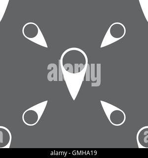 Map pointer icon. GPS location symbol. Seamless pattern on a gray background. Vector Stock Vector