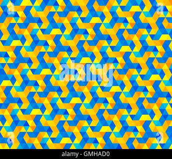Vector Seamless  Hexagonal Triangle Shape Pattern In Yellow and Blue Stock Vector