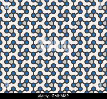 Vector Seamless Abstract Geometric Atom Array Grid Circles Connected With Lines Pattern Stock Vector