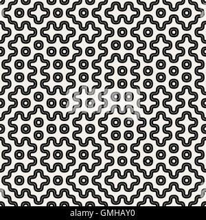 Vector Seamless Black And White Rounded Geometric Lines and Dots Pattern Stock Vector