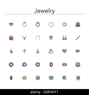 Jewelry Colored Line Icons Stock Vector