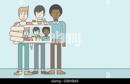 Three happy men taking selfie Stock Vector