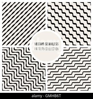 Vector Seamless Black And White Wavy Diagonal Stripe Pattern Stock Vector