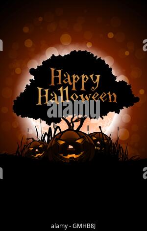 Halloween Background with Pumpkin and Tree Stock Vector