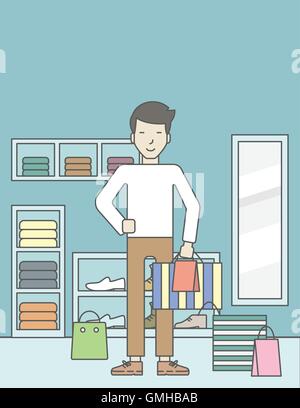 Man in clothing store. Stock Vector