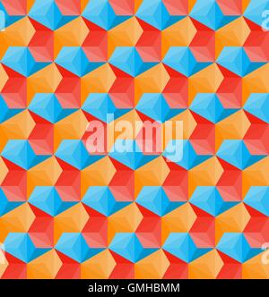 Vector Seamless  Hexagonal Shape Pattern In Red Orange and Blue Stock Vector