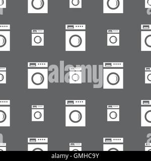 washing machine icon sign. Seamless pattern on a gray background. Vector Stock Vector