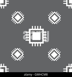 Central Processing Unit Icon. Technology scheme circle symbol. Seamless pattern on a gray background. Vector Stock Vector
