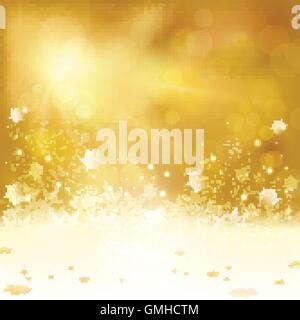 Golden Christmas background with lights and snowflakes Stock Vector