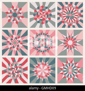 Set of Nine Vector Symmetrical Mandala Ornament Pattern Stock Vector