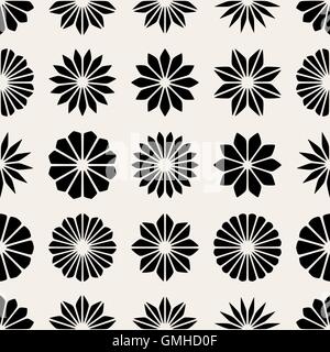 Vector Seamless Black And White Floral Petal Shape Stars Pattern Stock Vector