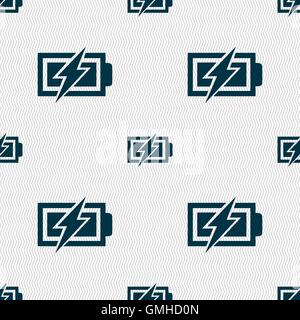 Battery charging sign icon. Lightning symbol. Seamless abstract background with geometric shapes. Vector Stock Vector
