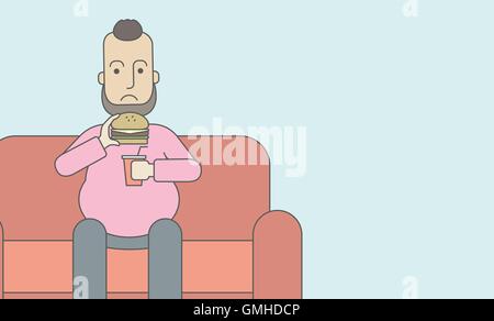 Man eating hamburger. Stock Vector