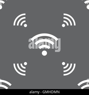 Wifi sign. Wi-fi symbol. Wireless Network icon zone. Seamless pattern on a gray background. Vector Stock Vector